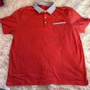 Saks Fifth Avenue Red Polo Shirt Contrast Collar Pocket Size XL